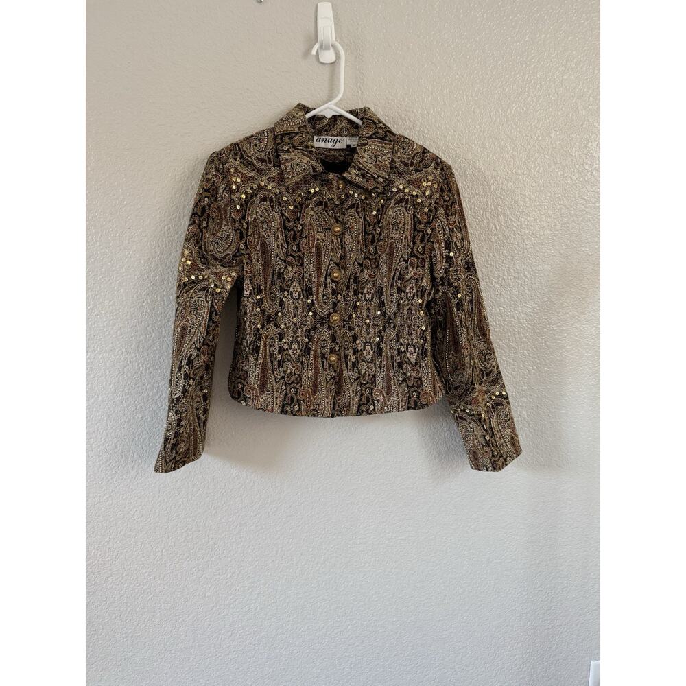Anage Paisley Crop Jacket EUC Small Boho Vintage Statement Retro Chic Festival - Picture 3 of 5